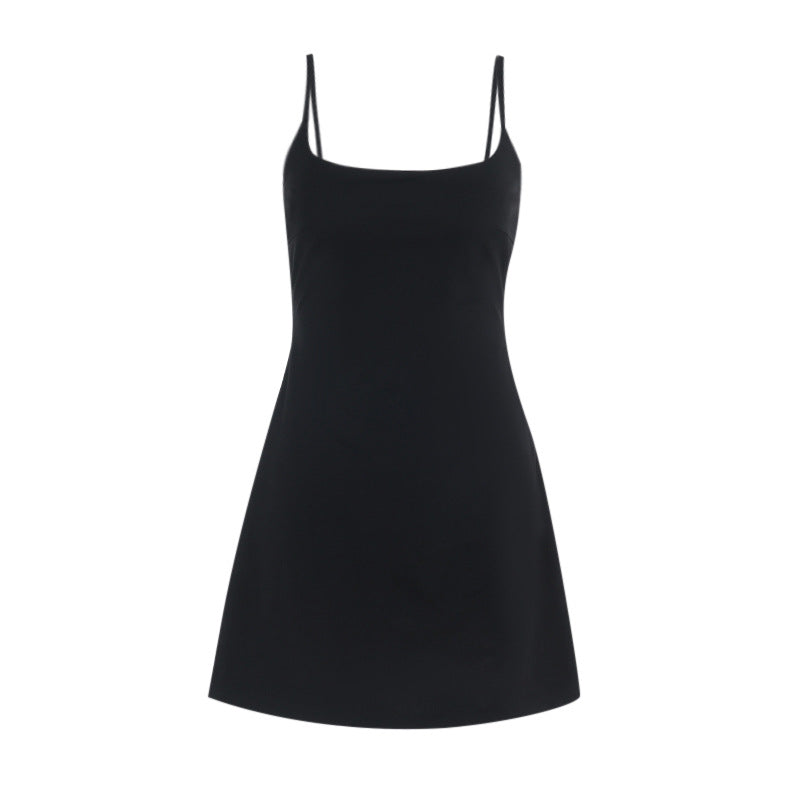 Damen tolles A-Linien Kleid mit Spaghettiträgern und schwingendem Rock R&B