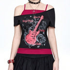 Damen Asymmetrisches Rock-T-Shirt mit grafischem Druck