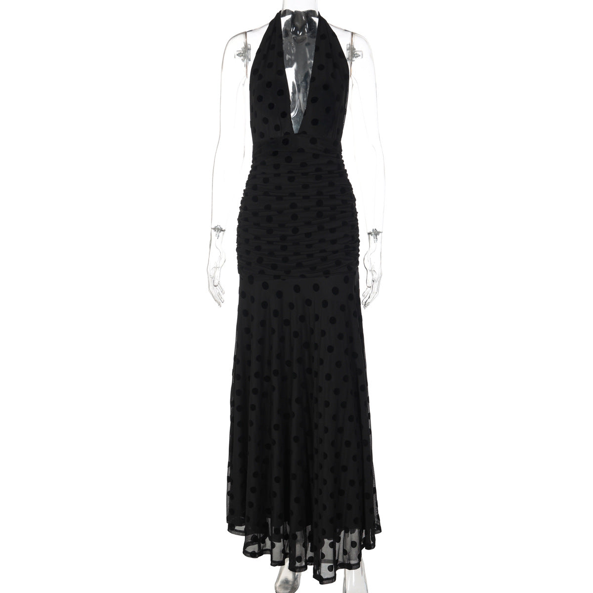 Damen Elegantes Maxikleid mit tiefem Ausschnitt und voluminösem Rock R&B