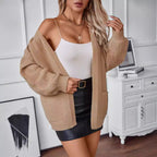 Damen weit geschnittene Strickjacke mit Taschen und strukturiertem Ärmel