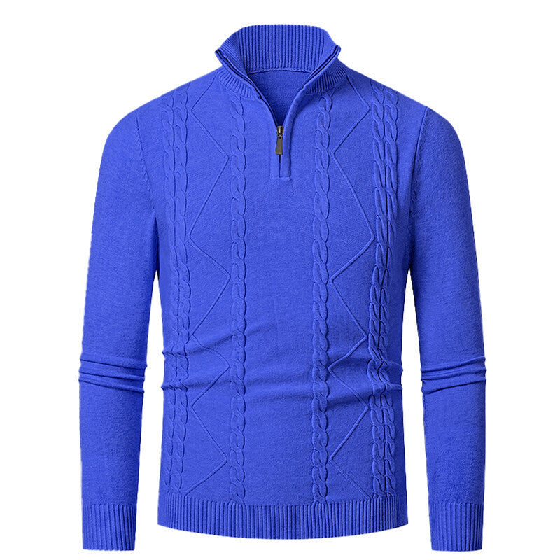 Herren Strickpullover mit Stehkragen und Zopfmuster R&B