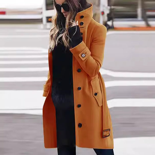 Damen eleganter Trenchcoat mit hohem Kragen und praktischen Taschen R&B