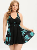 Plus Size V-Ausschnitt Badeanzugkleid mit Kreuzträgern
