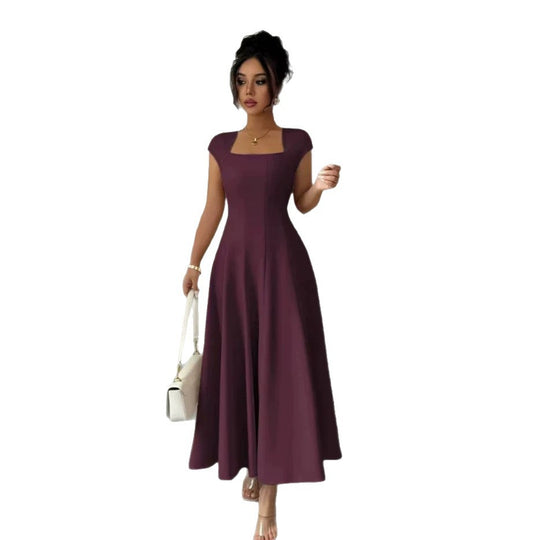 Damen Elegantes Maxikleid mit rechteckigem Ausschnitt und fließendem Rock R&B