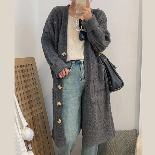 Damen Strickjacke mit Zopfmuster und Knopfverschluss R&B