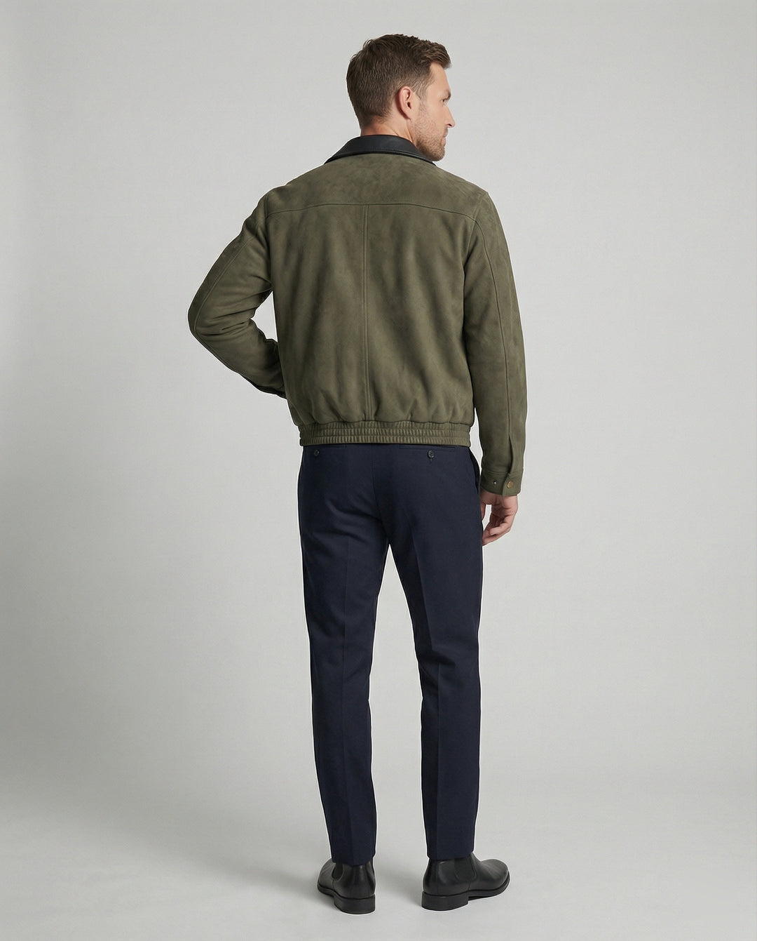 Herren kastige Blousonjacke mit Kunstlederkragen großen aufgesetzten Pattentaschen und elastischem Saum R&B