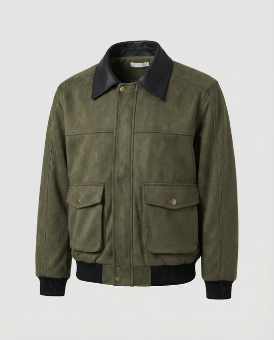 Herren kastige Blousonjacke mit Kunstlederkragen großen aufgesetzten Pattentaschen und elastischem Saum R&B