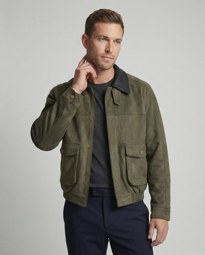 Herren kastige Blousonjacke mit Kunstlederkragen großen aufgesetzten Pattentaschen und elastischem Saum R&B