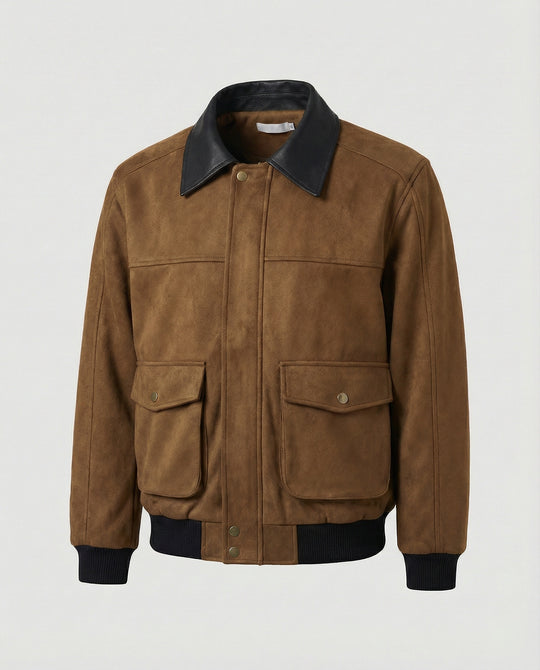 Herren kastige Blousonjacke mit Kunstlederkragen großen aufgesetzten Pattentaschen und elastischem Saum R&B