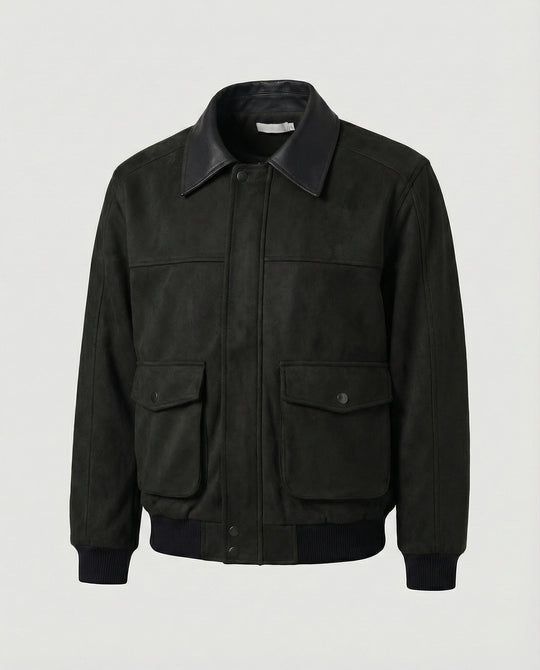 Herren kastige Blousonjacke mit Kunstlederkragen großen aufgesetzten Pattentaschen und elastischem Saum R&B