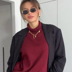 Damen Oversized Pullover mit hohem Kragen aus hochwertiger Baumwolle R&B