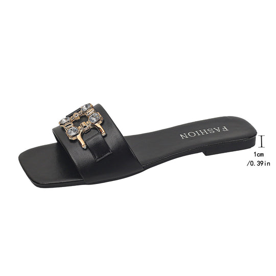 Damen modische Slipper mit glamourösem Schmuck-Detail R&B