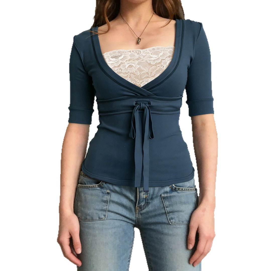 Damen Wickeloberteil mit raffinierter Frontschnürung und eleganten Ärmelabschlüssen R&B
