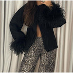 Damen trendige Steppjacke mit voluminösen Federn R&B