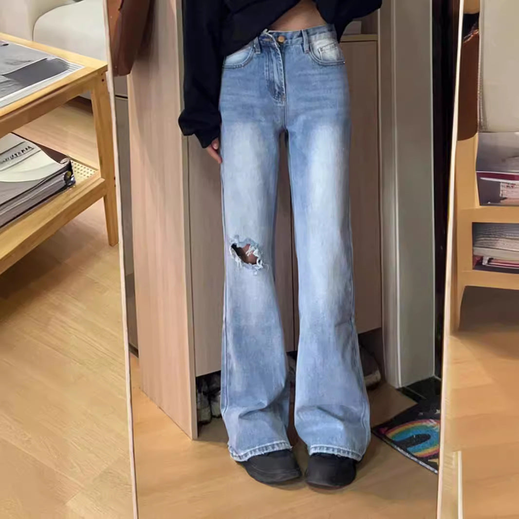 Damen Flared Jeans mit hohem Bund und modischen Rissdetails R&B