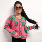 Damen Strickjacke mit grafischem Muster und Knopfdetails R&B