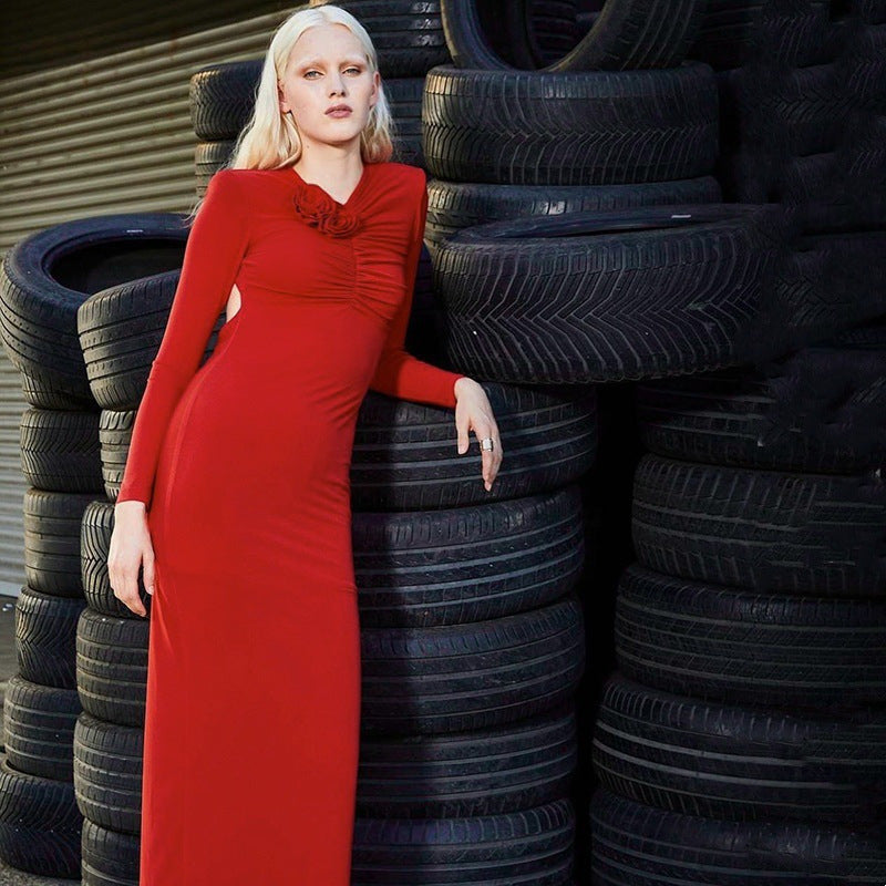 Damen Elegantes langes Wickelkleid mit Rüschendetails R&B