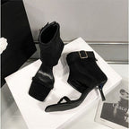 Damen elegante Ankle Boots mit modischem Riemen und hohem Absatz R&B