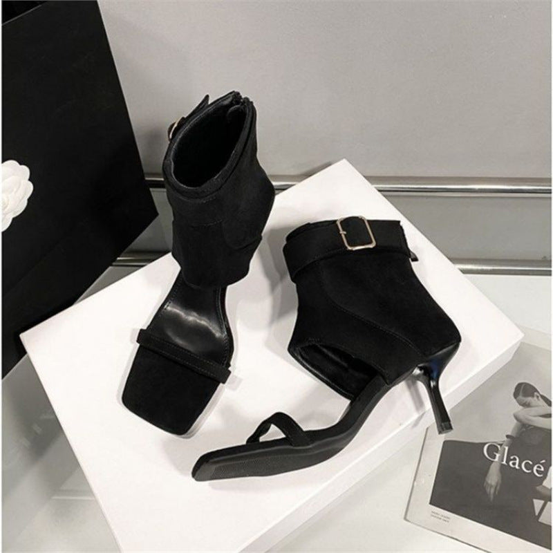 Damen elegante Ankle Boots mit modischem Riemen und hohem Absatz R&B