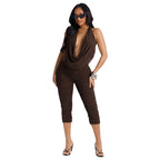 Damen Eleganter und figurbetonter Jumpsuit mit tiefem V-Ausschnitt und Raffungen R&B