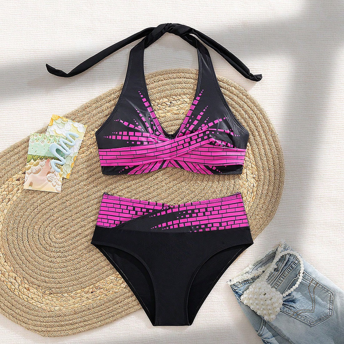 Damen Triangel-Bikini mit modischem Schnitt und graphischem Design R&B