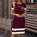 Damen Freizeitkleid mit modischem Streifendesign und praktischer Brusttasche R&B