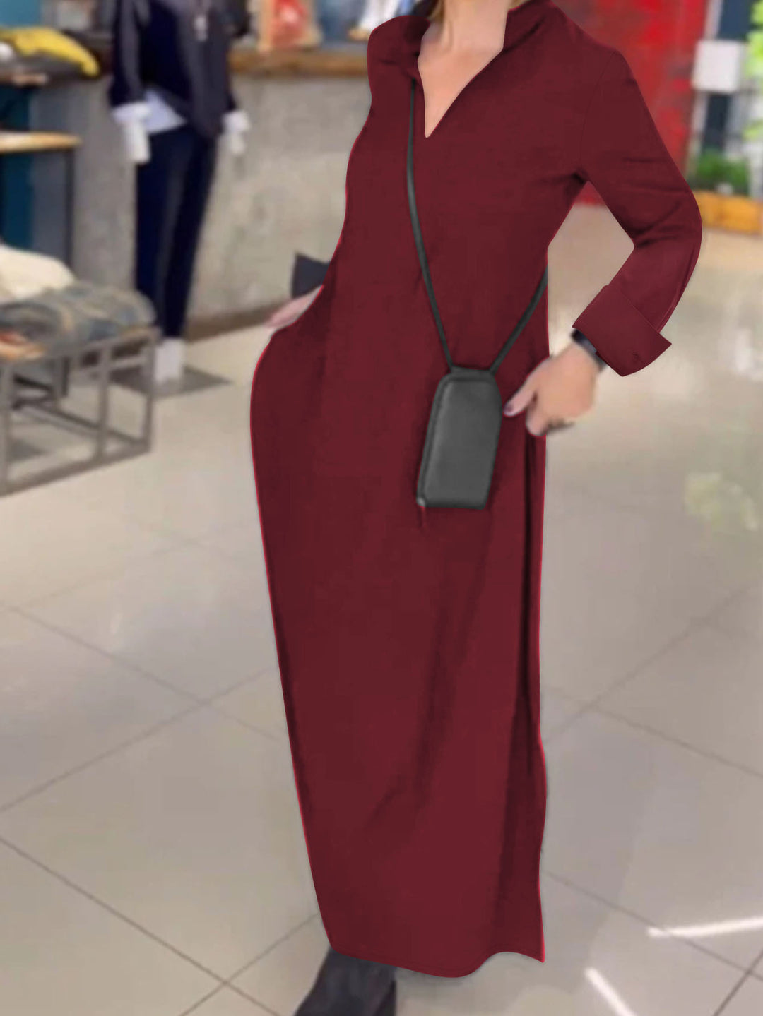 Damen Maxikleid mit praktischem V-Ausschnitt und Taschen R&B
