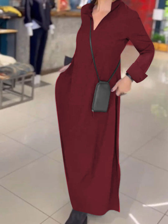 Damen Maxikleid mit praktischem V-Ausschnitt und Taschen R&B