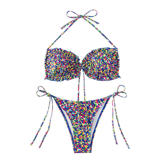 Damen Bikini mit sexy hoch geschnittenem Slip und buntem Design R&B