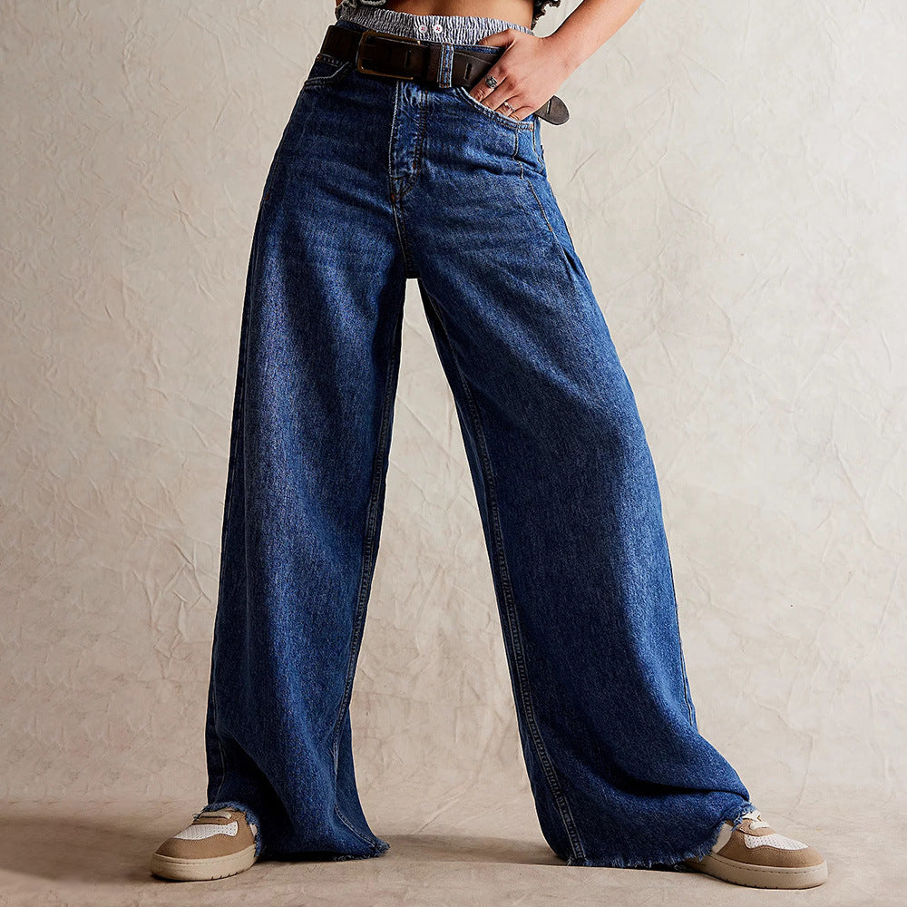 Damen Weite Jeans-Hose mit hohem Bund R&B