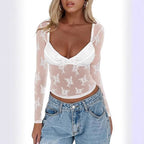 Damen Transparente Spitzenbluse mit eleganten Details R&B