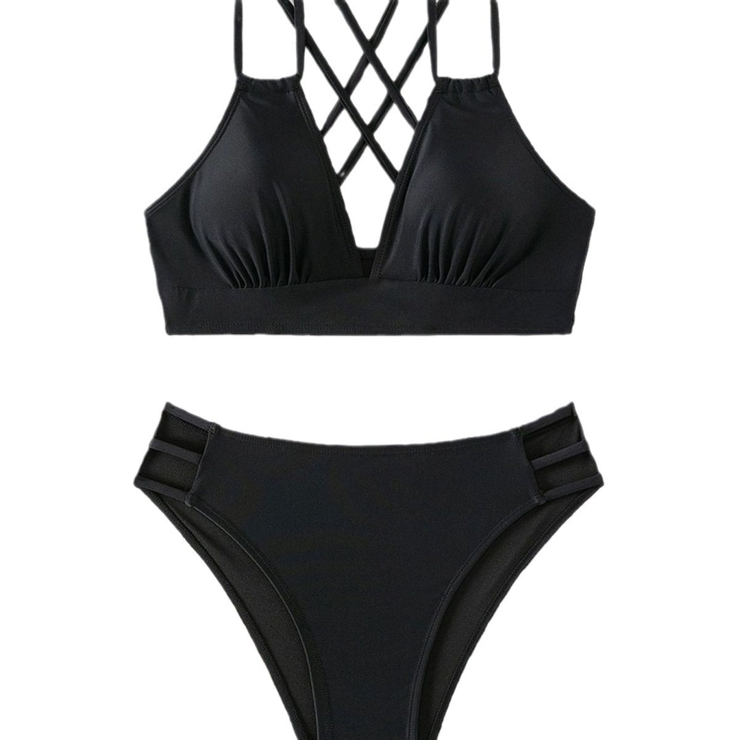 Damen Triangel-Bikini mit geflochtenen Trägern und hohem Schnitt R&B