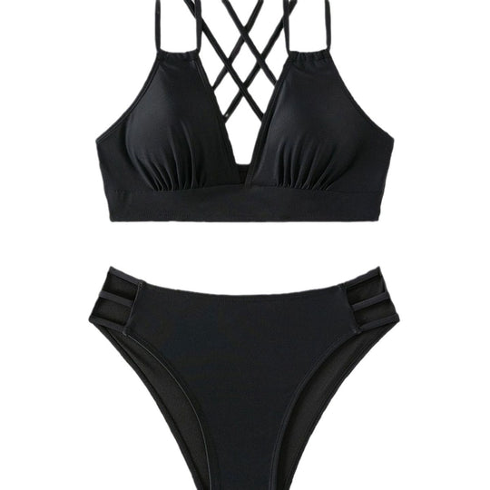 Damen Triangel-Bikini mit geflochtenen Trägern und hohem Schnitt R&B