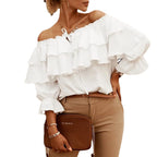 Damen Off-Shoulder Bluse mit Rüschendesign R&B