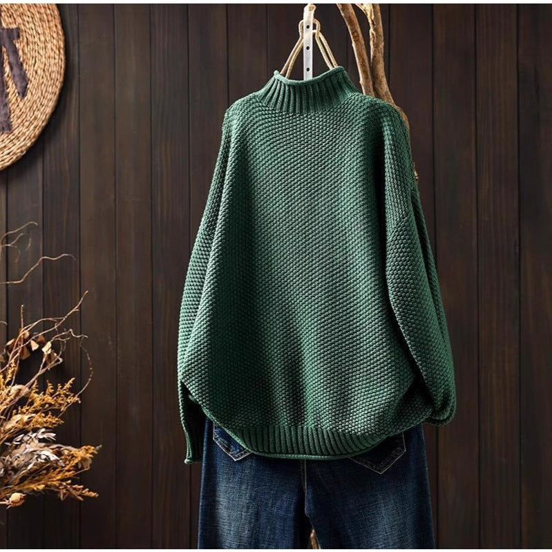 Damen Oversized Strickpullover mit hohem Kragen R&B