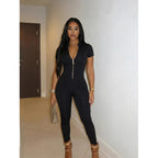 Damen Figurbetonter Jumpsuit mit hohem Ausschnitt und Reißverschluss R&B