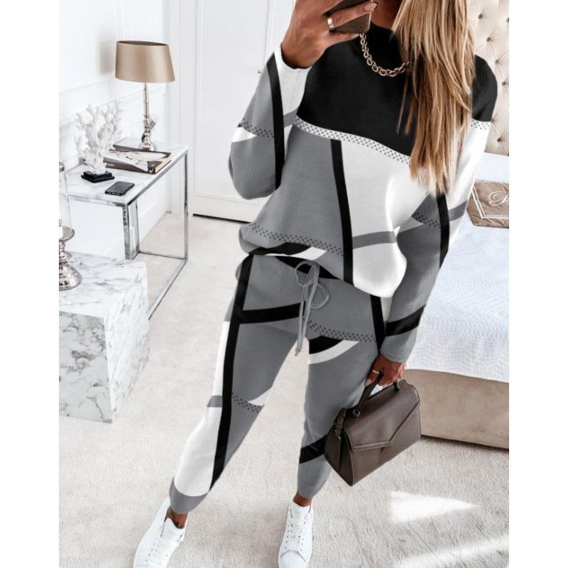 Damen trendy Sweatanzug mit grafischem Muster R&B