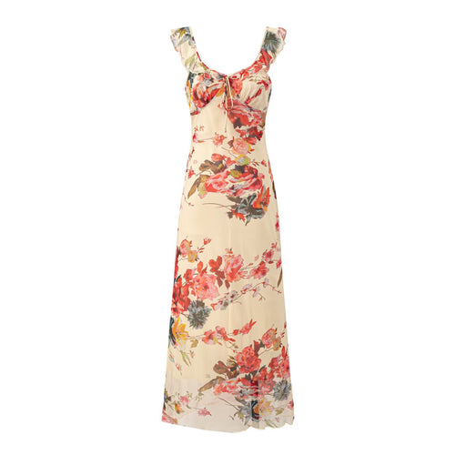 Damen Maxikleid mit zarten Rüschen und floralem Muster R&B