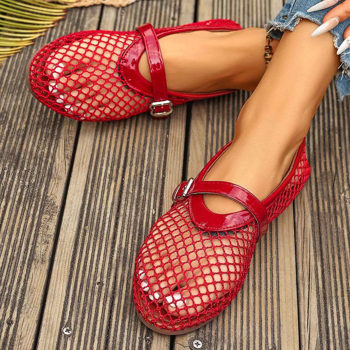 Damen elegante Freizeitschuhe mit Netzdesign und verstellbarem Riemen R&B