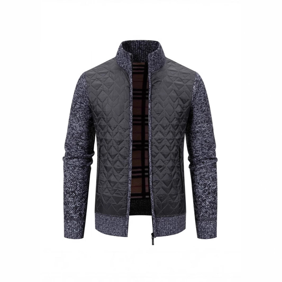 Herren Steppjacke mit hohem Kragen und eleganter Strickästhetik R&B
