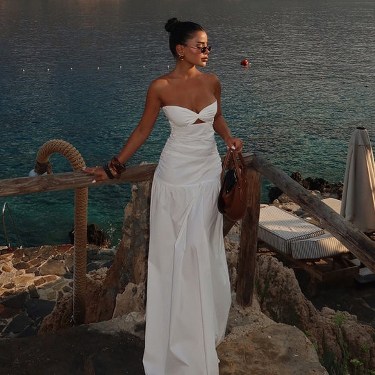 Damen Elegant geschnittenes Maxikleid mit schulterfreiem Design und romantischen Details R&B