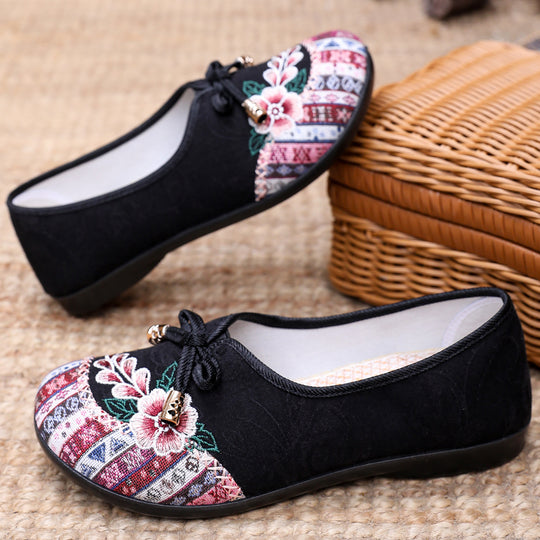 Damen Elegante und kunsthandwerkliche Ballerinas mit floralem Stickdesign R&B
