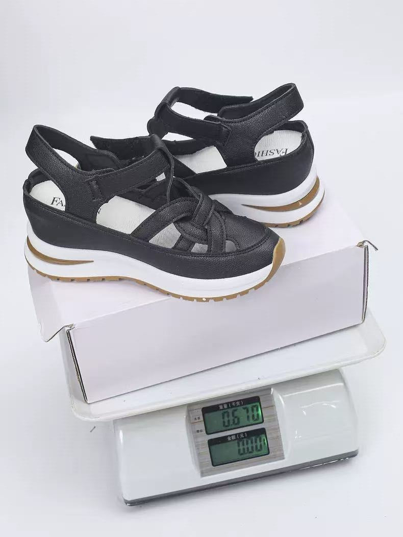 Damen Sportliche und elegante Plateausandalen mit praktischem Klettverschluss R&B