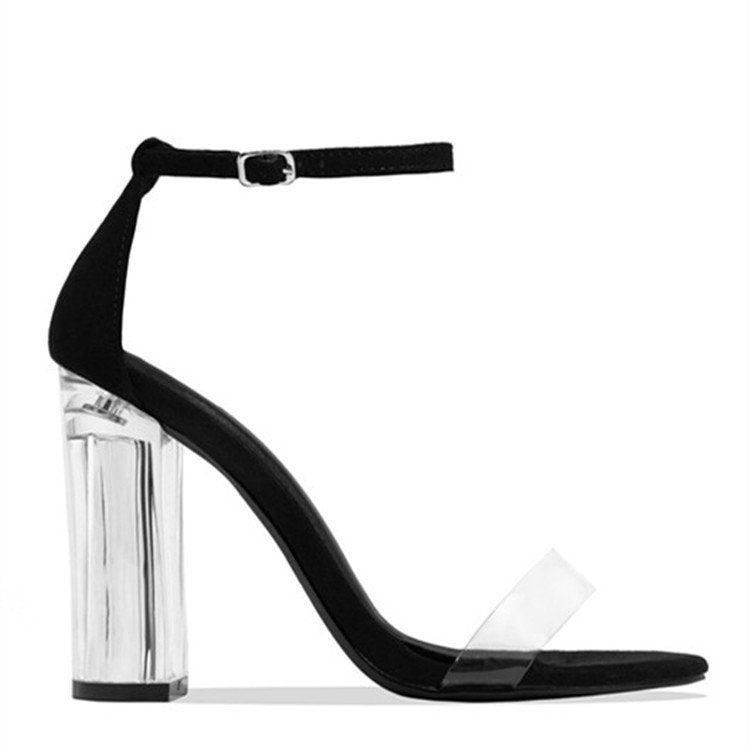 Damen elegante High Heel Sandalen mit transparentem Blockabsatz R&B