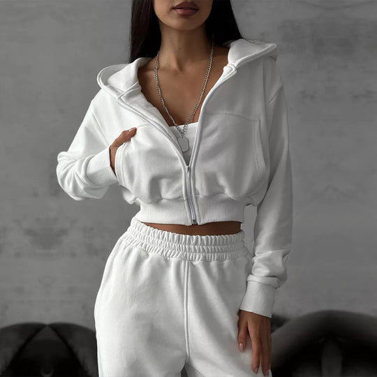 Damen cropped Sportjacke und lockere Jogginghose Set R&B