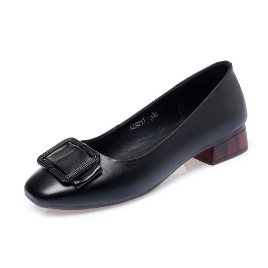 Damen elegante Ballerinas mit modischem Schnallen-Detail und bequemem Blockabsatz R&B