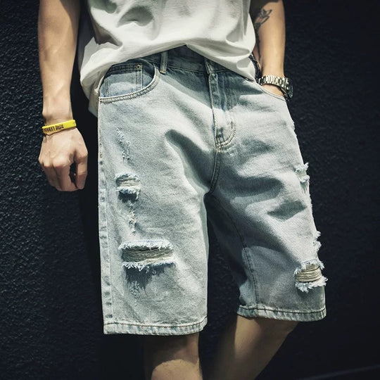 Herren lässige Destroyed Denim-Shorts mit modernen Details und bequemer Passform R&B