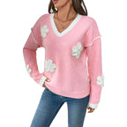 Damen V-Ausschnitt Pullover mit Blumen-Design R&B