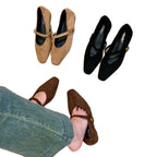 Damen elegante Ballerinas mit modischem Riemchen und hochwertigem Veloursleder R&B
