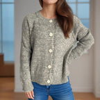 Damen lässiger Strickcardigan mit großen Knopfdetails und weichem Material R&B